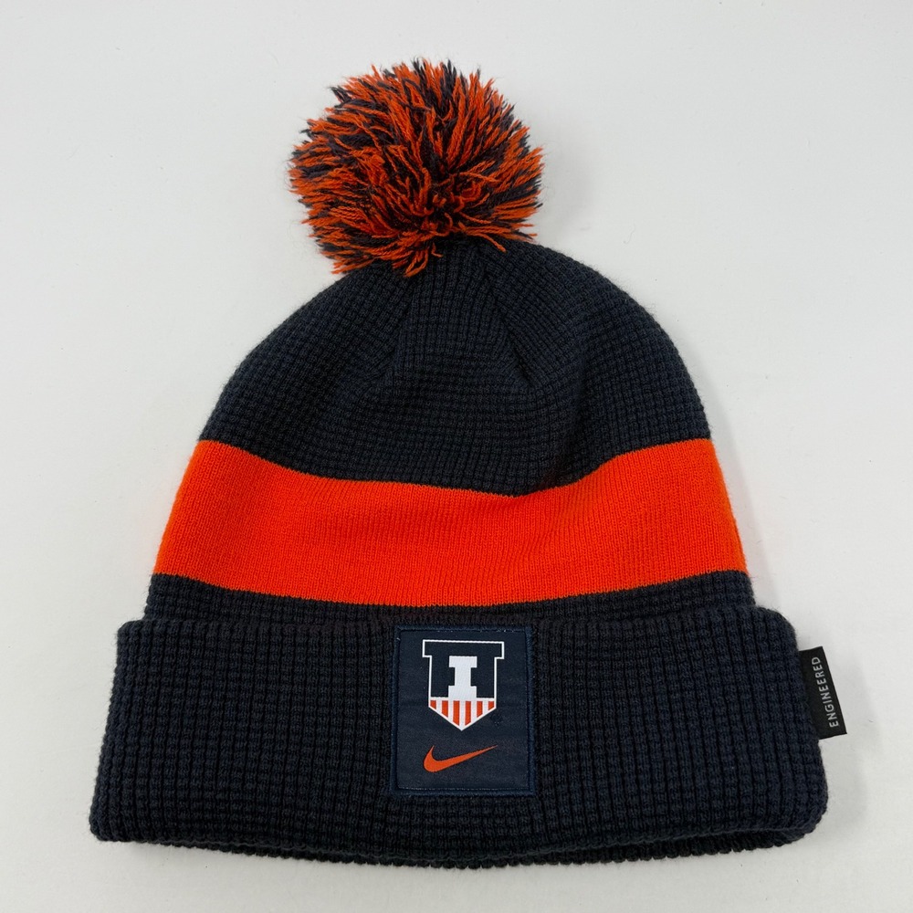 Nike Illinois Fighting Illini Sideline 2021 Pom Beanie Navy Orange‎ Hat C-13033